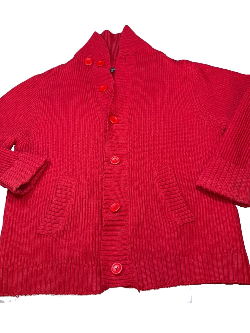 J. Peterman RED Wool button Front Cardigan Knit Sweater Shawl Collar Men Medium